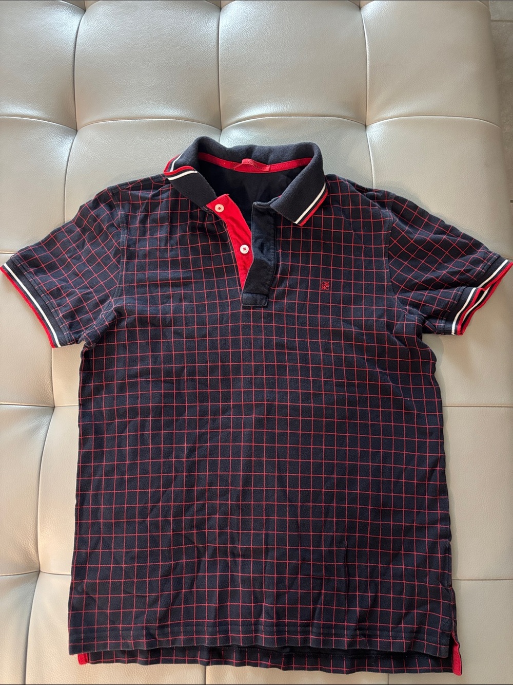 Carolina Herrera Black Polo with Red Windowpane Grid